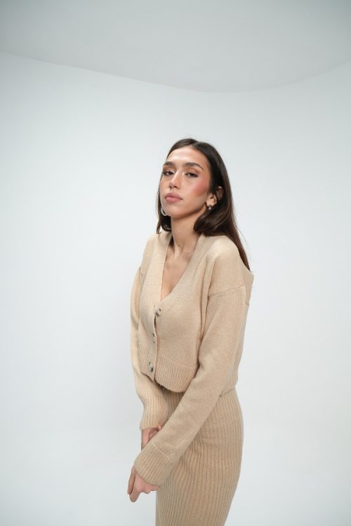 Bej Fitilli Elbise Hırkalı Takım Bej Fitilli Elbise Hırkalı Takım 2