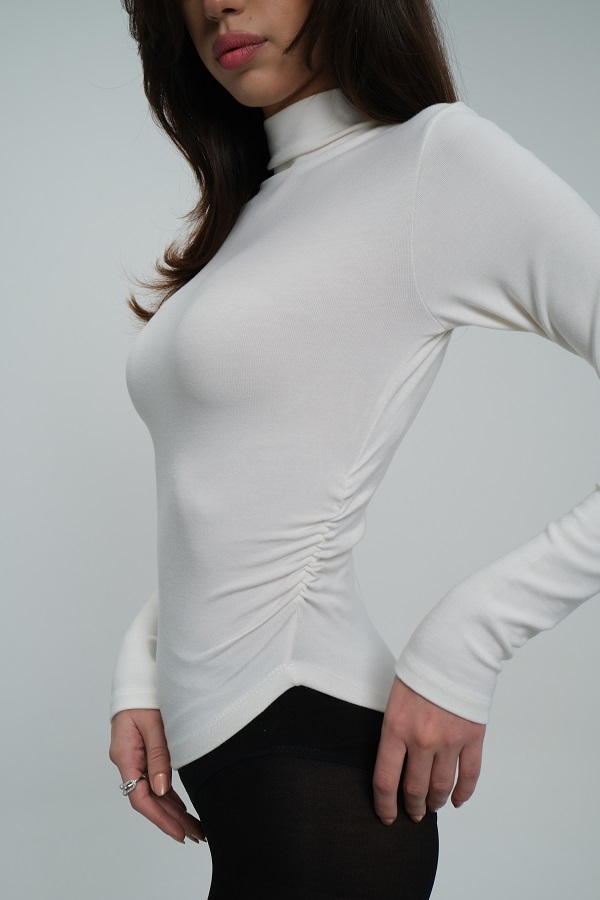 Ekru Yandan Büzgülü Bluz Ekru Yandan Büzgülü Bluz 6
