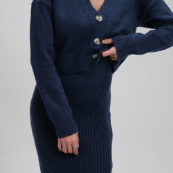 Fitilli Elbise Hırkalı Takım (İndigo Mavi)